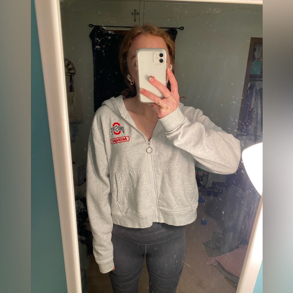 ohio state cropped zip up